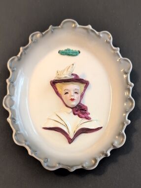 Vintage Florence Ceramic Blonde Gibson Girl Pink Hat Wall Plaque